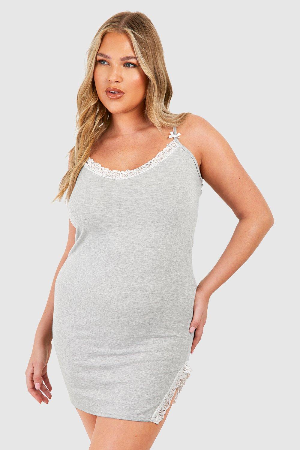 Womens Plus Lace Split Detail Nightie - Grey - 20, Grey